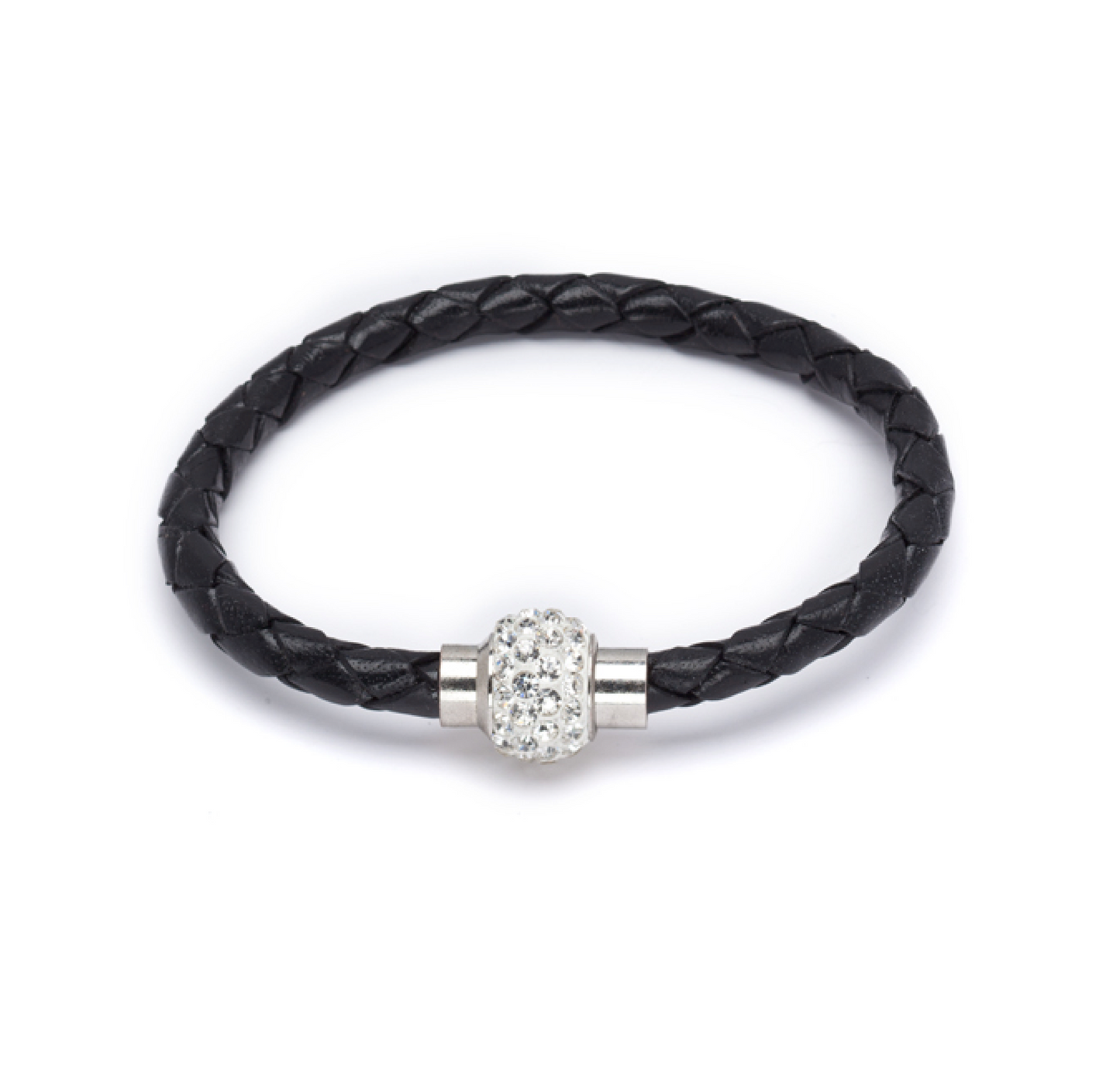 Black Crystal Shamballa Faux Leather Bracelet