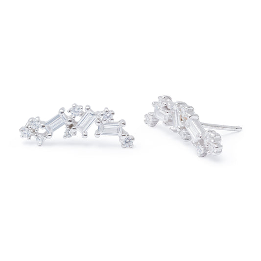 Sterling Silver Clustered Cubic Zirconia Crawler Earrings