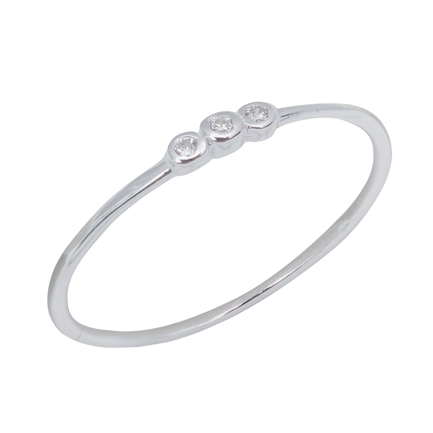 Cubic Zirconia & Sterling Silver-Plated Tri-Stone Bevel-Set Ring