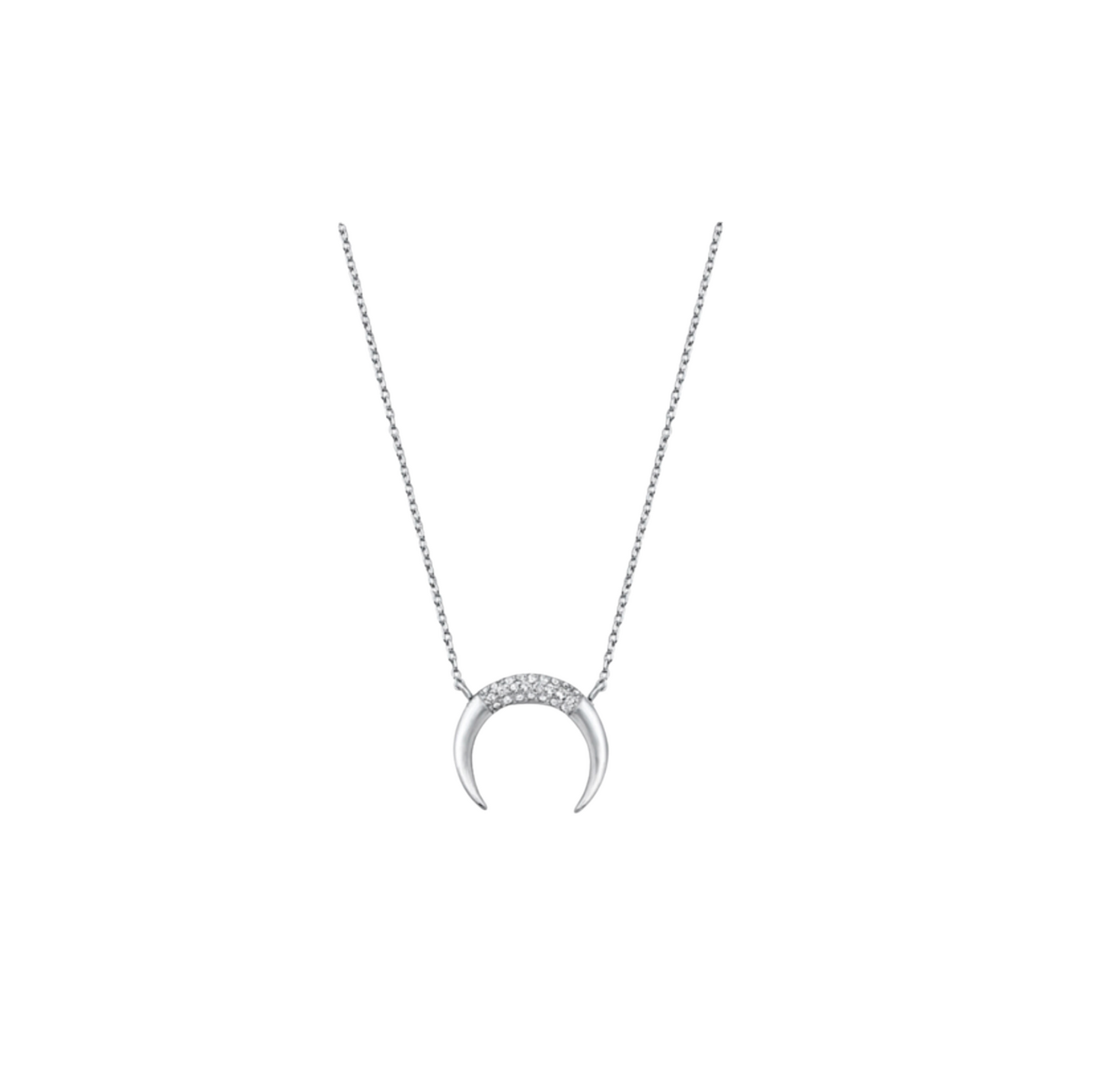 Sterling Silver Cubic Zirconia Crescent Moon Pendant Necklace