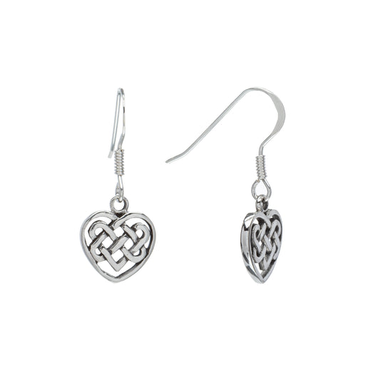 Sterling Silver Celtic Woven Heart Drop Earrings