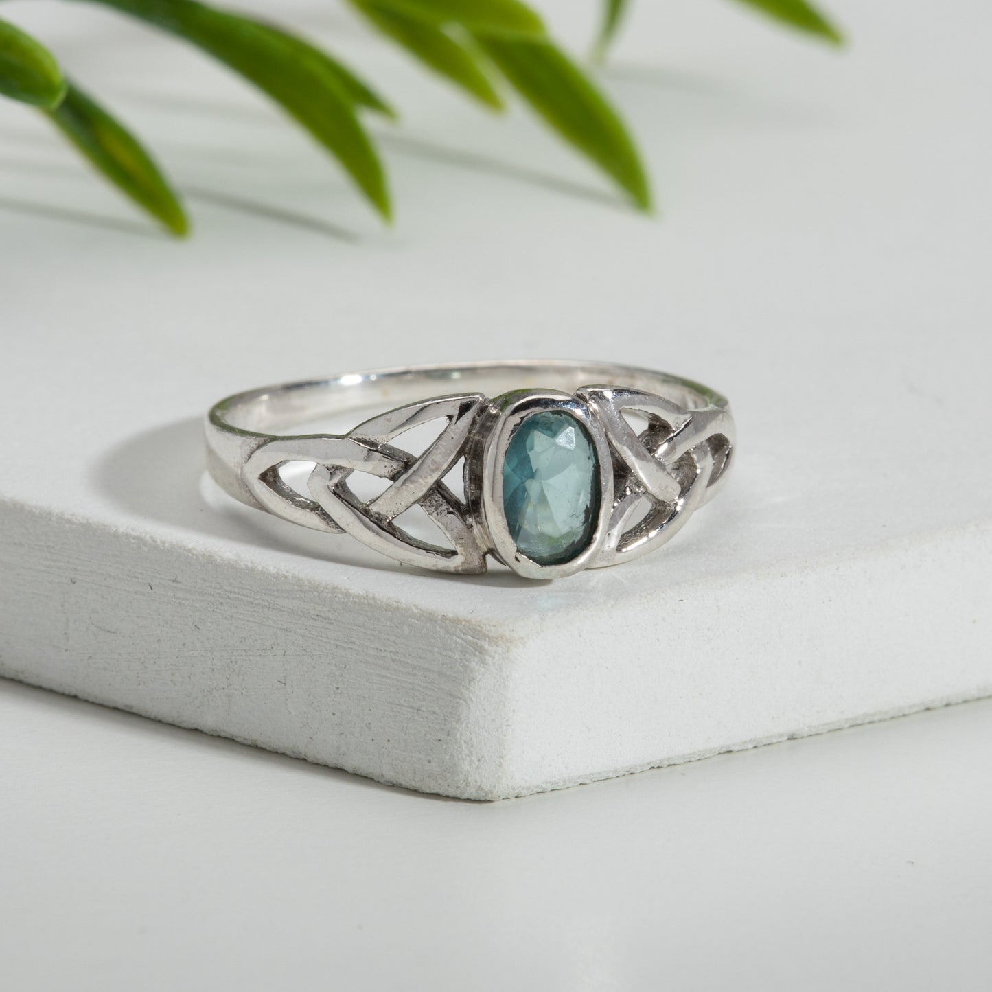 Lab-Created Blue Topaz & sterling Silver oval Celtic Ring