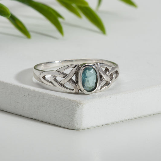 Lab-Created Blue Topaz & sterling Silver oval Celtic Ring