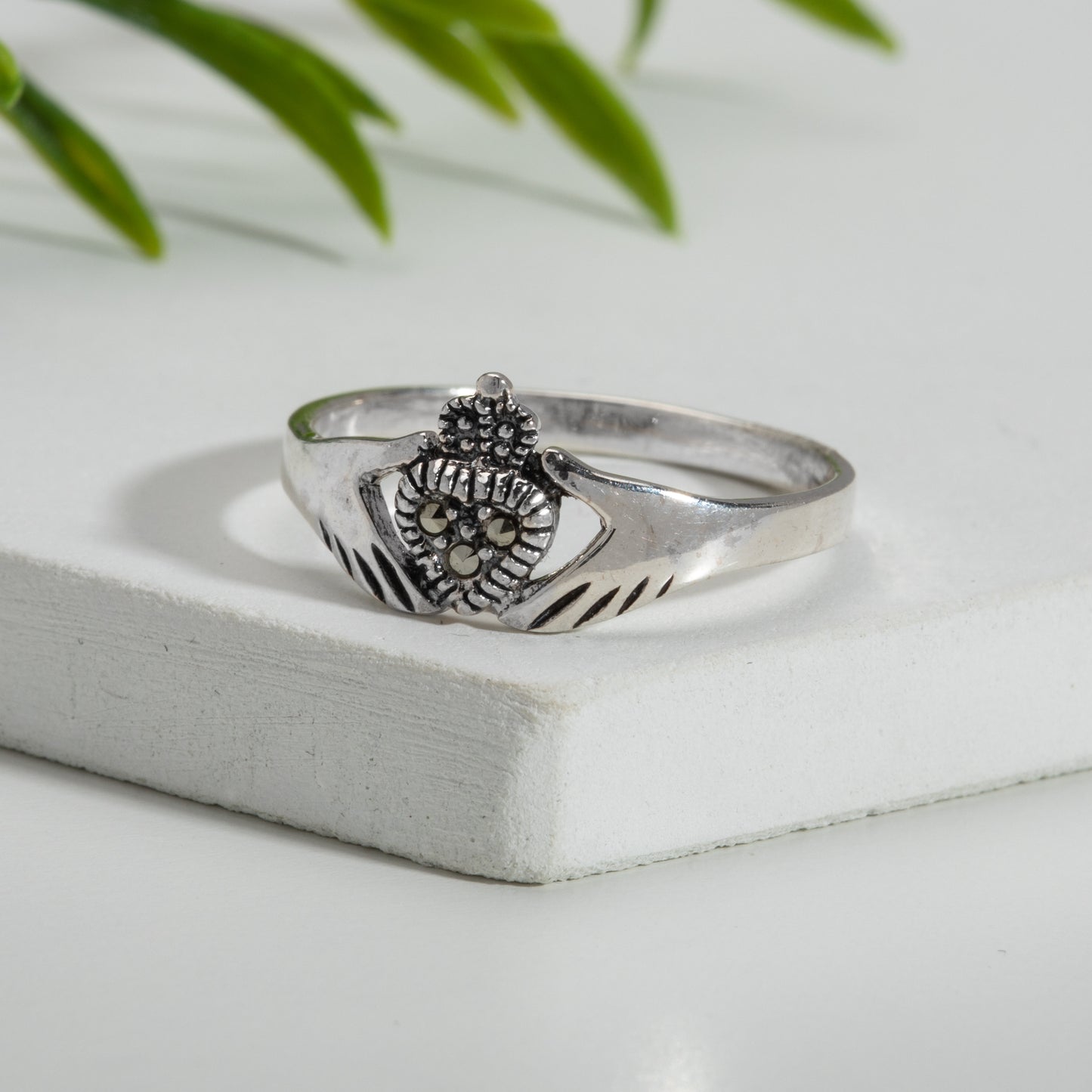 Marcasite & Sterling Silver Claddagh Ring