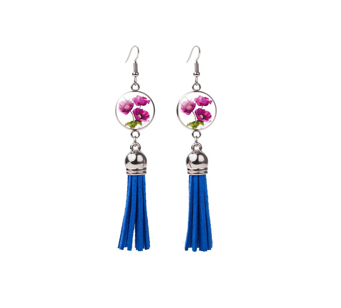 Circular Floral & Tassel Drop Earrings