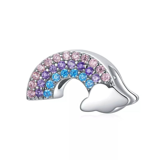 Sterling Silver Blue, Pink Purple Cubic Zirconia Rainbow Charm