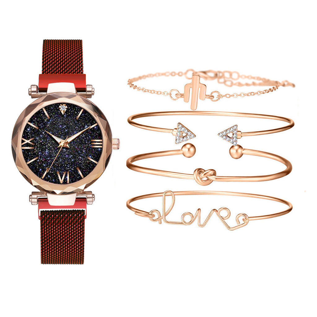 Goldtone Bezelled-edge Sparke Watch Bracelet Set with Roman Numerals