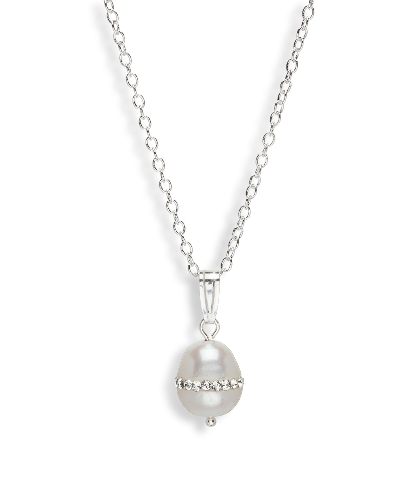 White Freshwater Pearl with dainty CZ inlay with Sterling Chain