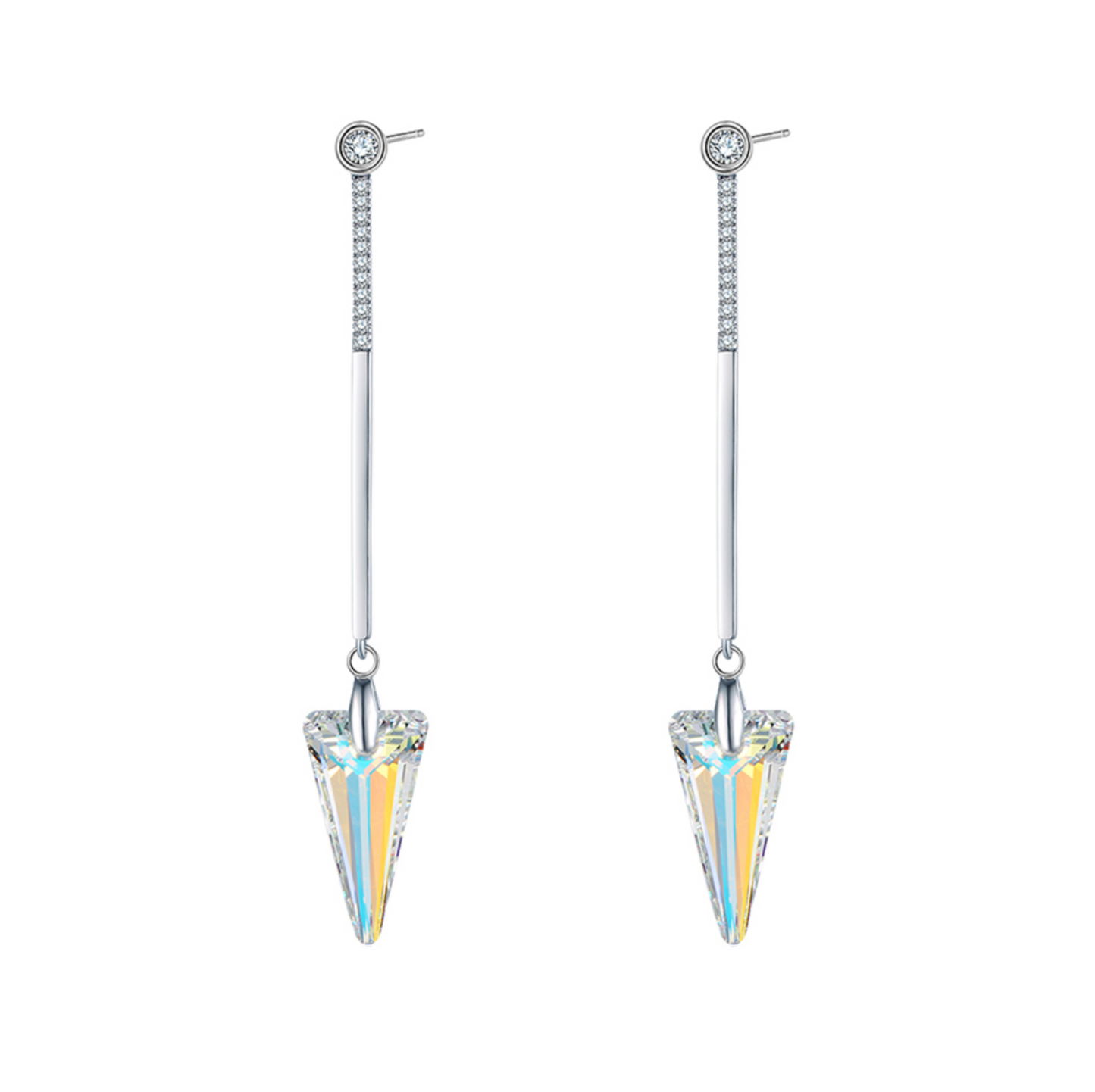 Aurora Borealis Swarovski Crystal Spike Bar Drop Earrings