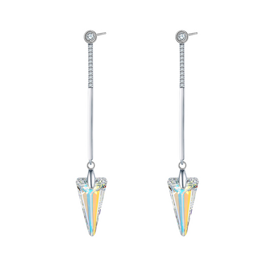 Aurora Borealis Swarovski Crystal Spike Bar Drop Earrings