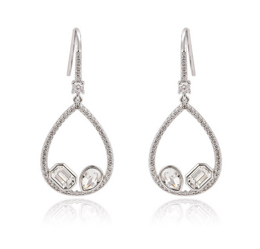 Open Teardrop Pave & Geometric Crystal Drop Earrings