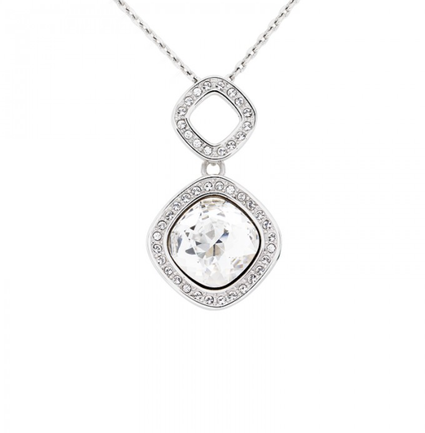 Pave Two-Toned Crystal Open Diamond Pendant Necklace