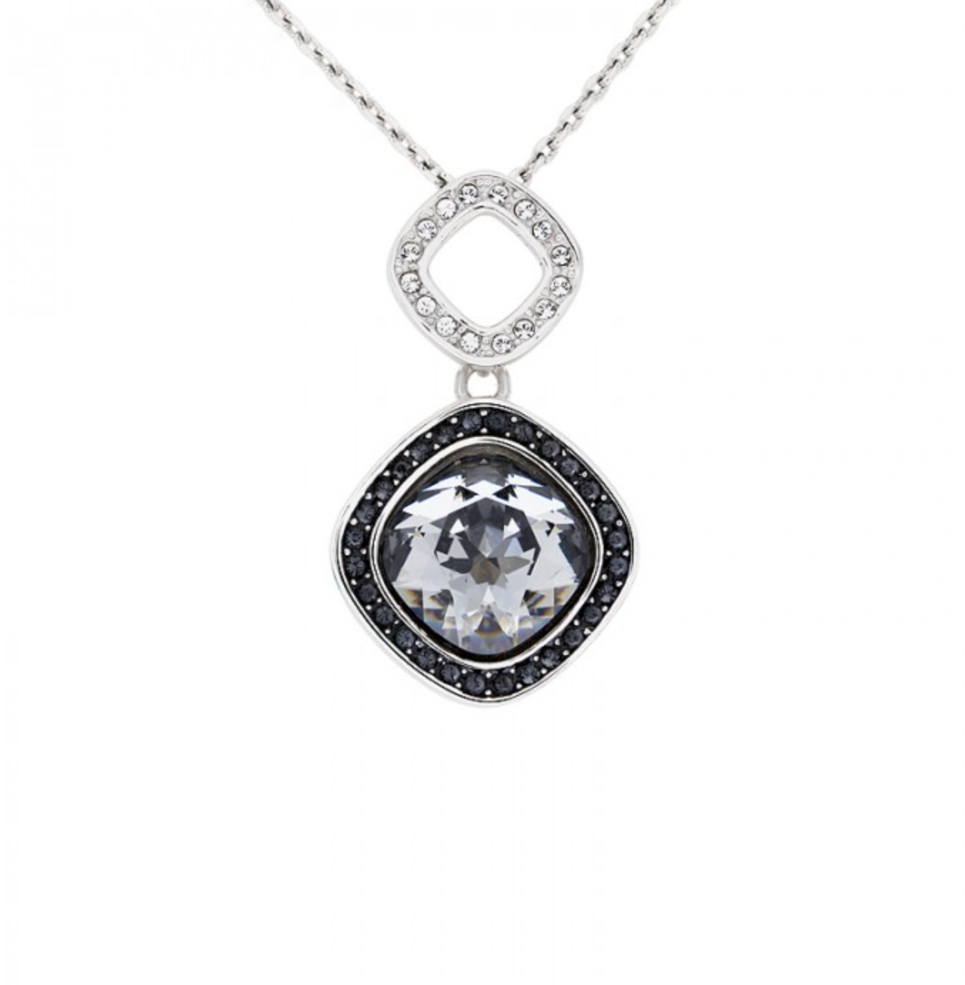 Pave Two-Toned Crystal Open Diamond Pendant Necklace