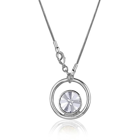 Silvertone Open Circle Pendant Necklace with Swarovski Crystals