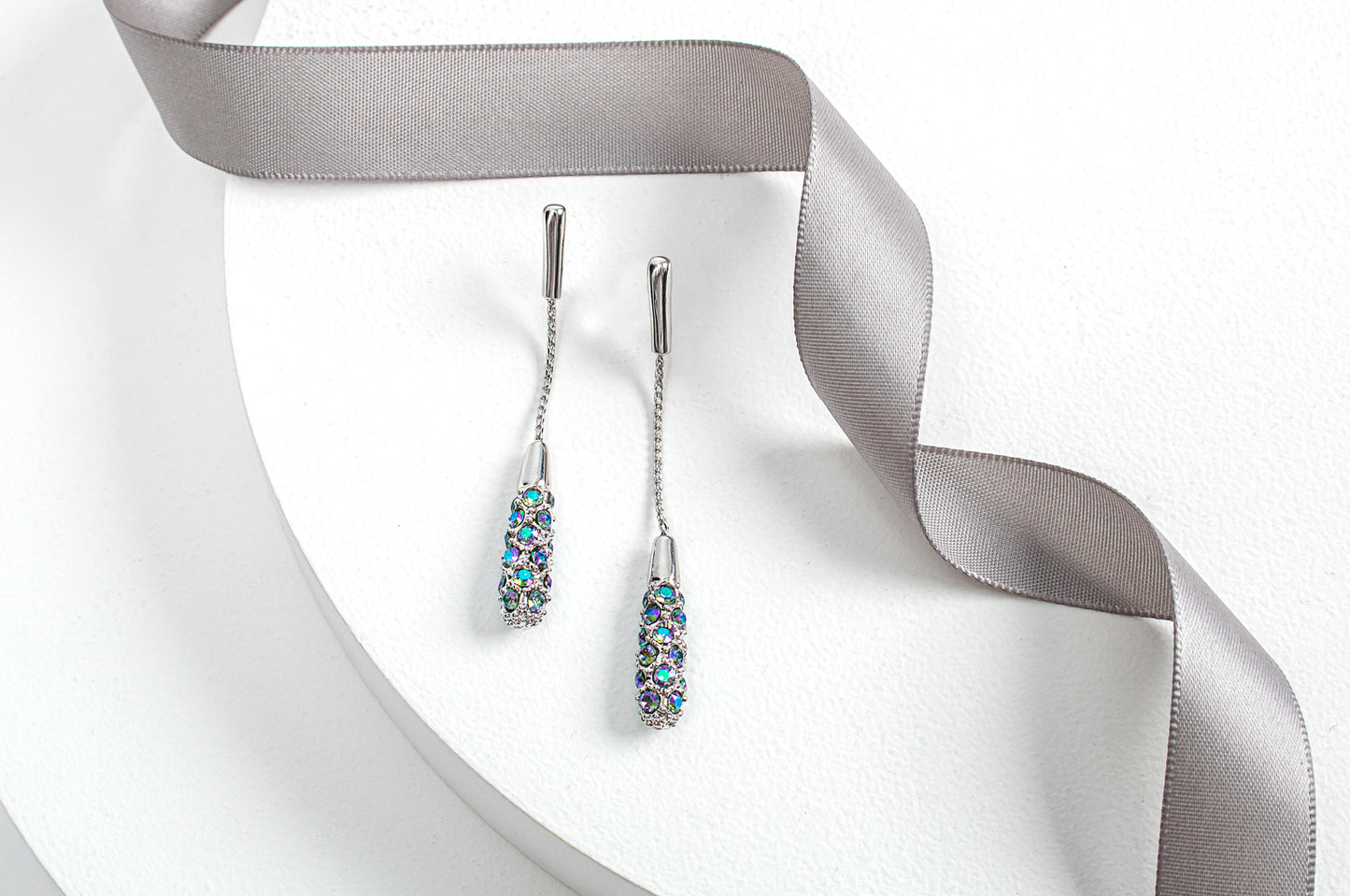 Silvertone Pave Crystal Drop Chain Earrings