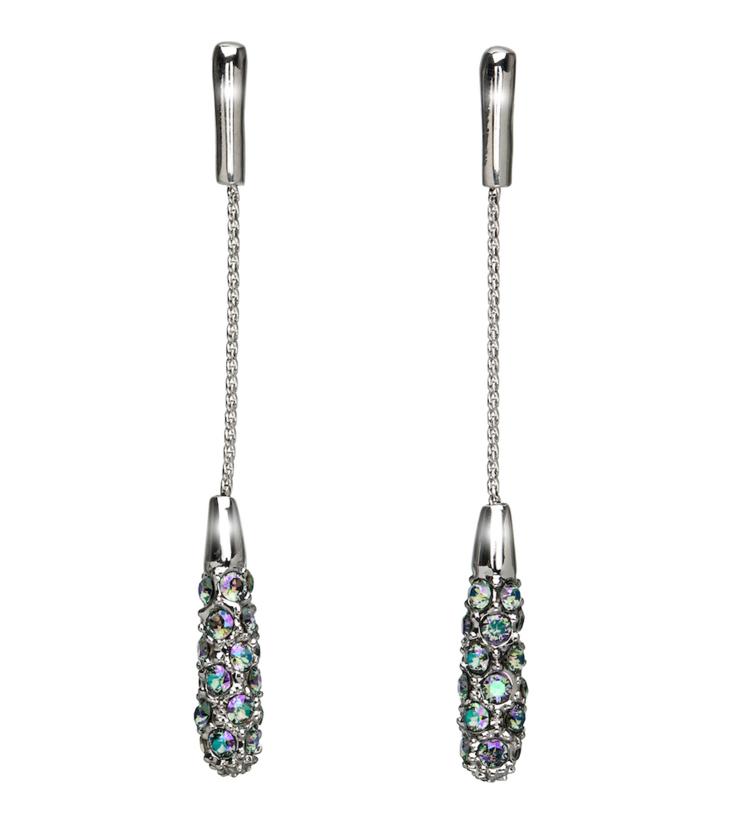 Silvertone Pave Crystal Drop Chain Earrings