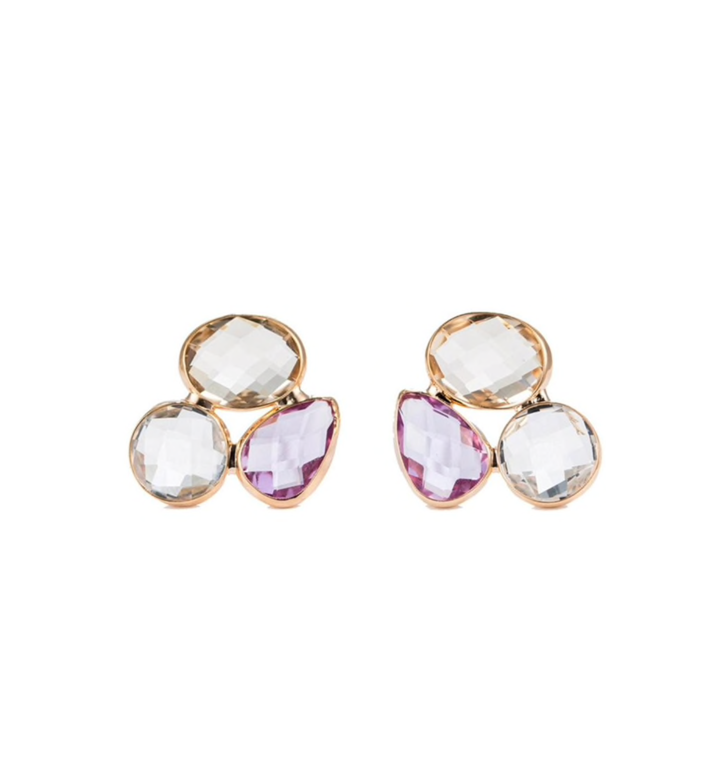 Goldtone Clustered Stud Earrings With Geometric Crystals