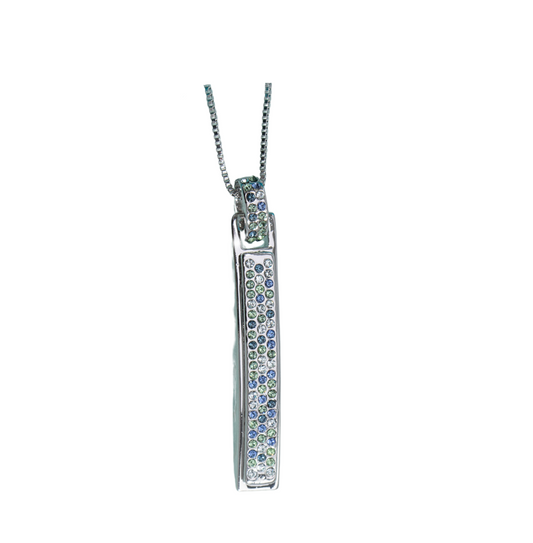 Blue Green Mix Swarovski Crystal Bar Pendant Necklace