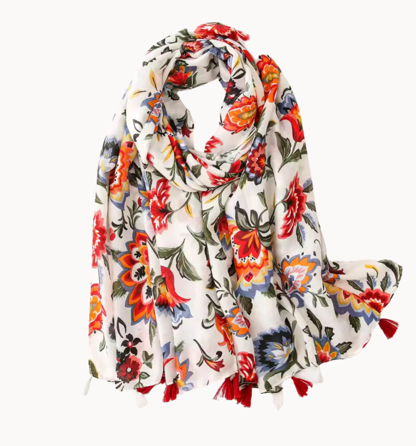 Bright Blooming Flower Scarf with Tassels