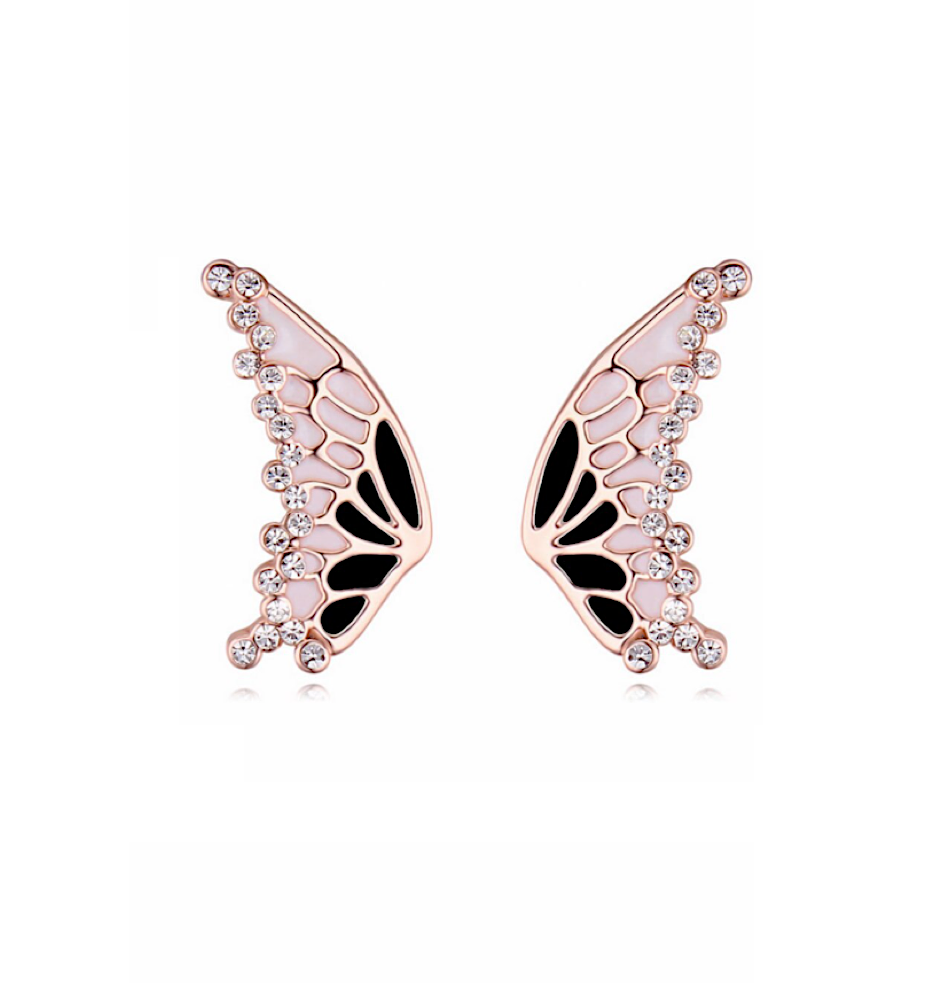 Rose Goldtone Butterfly Stud Earrings With Crystals