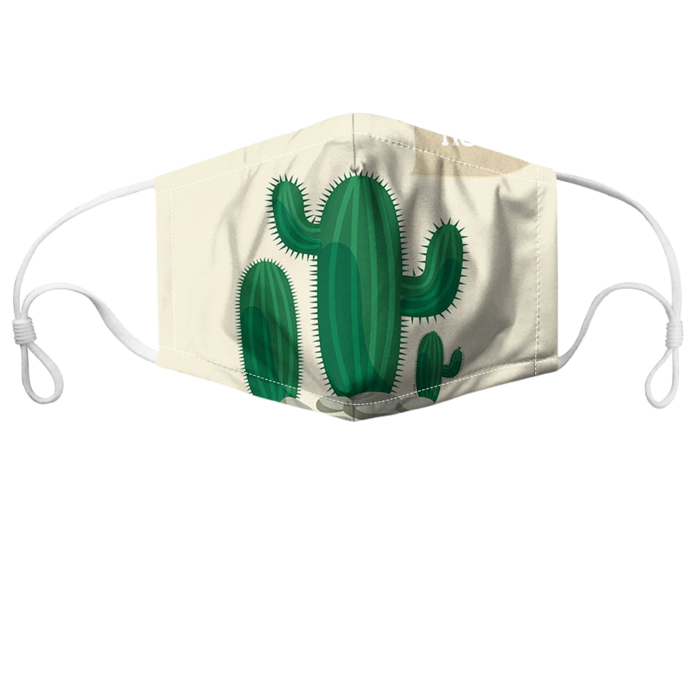 Reusable non-medical face mask with green cactus illustrations