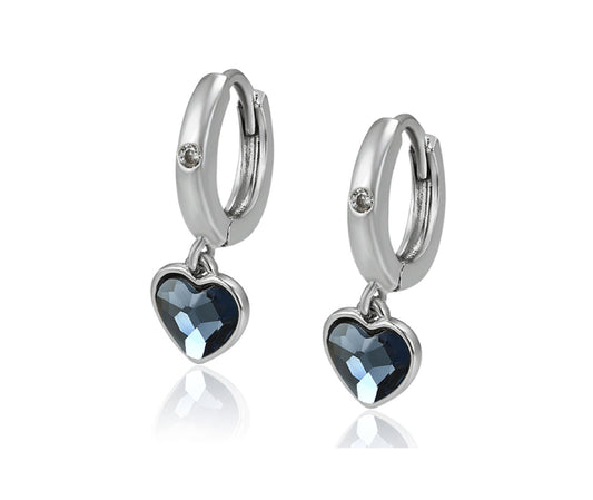 Crystal Heart Huggie Hoop Earrings