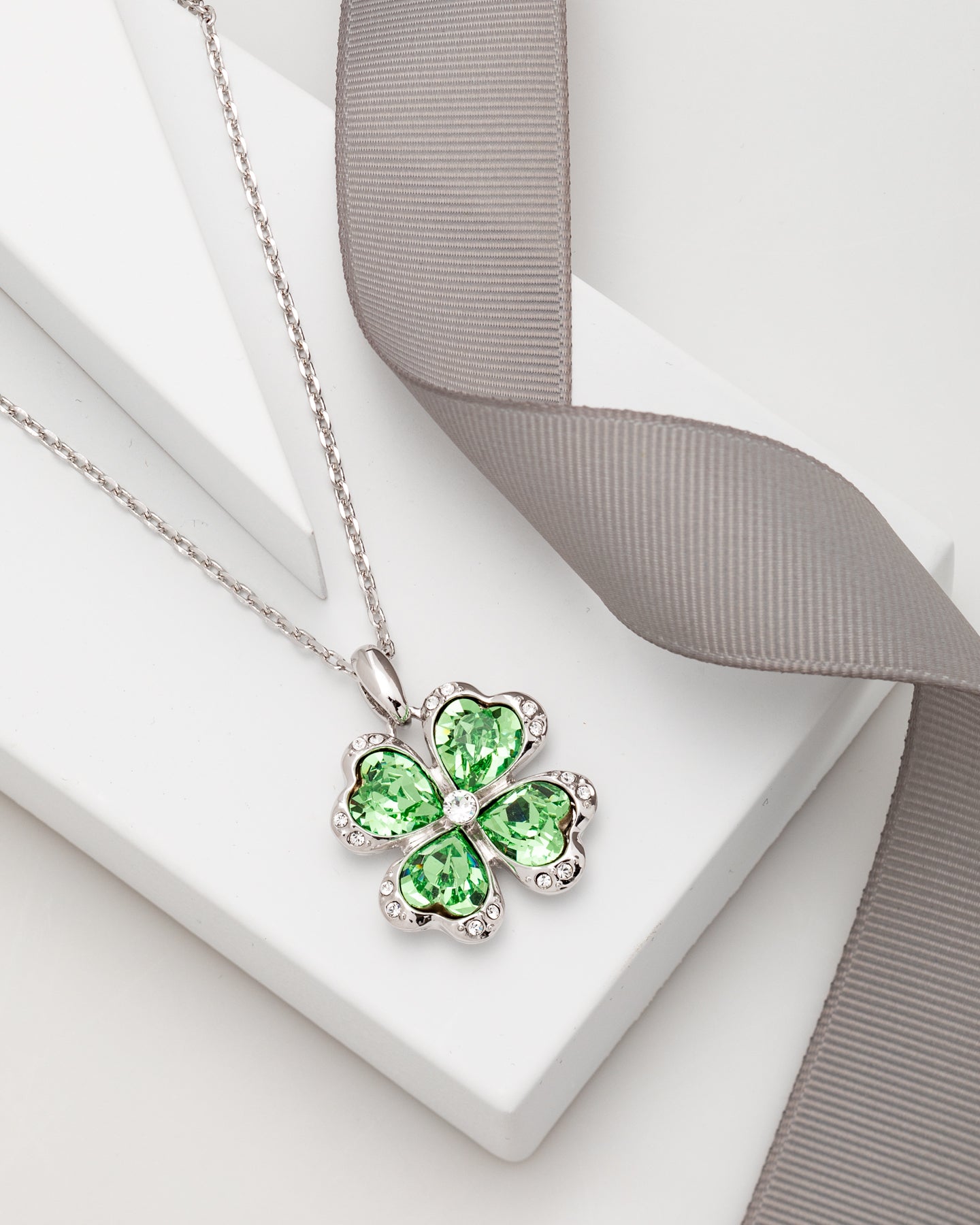 Crystal Four Leaf Clover Pendant Necklace