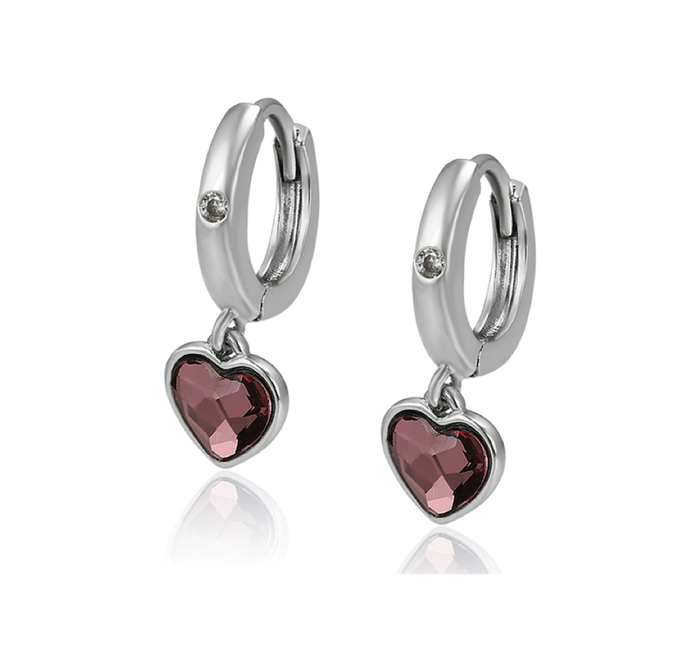 Crystal Heart Huggie Hoop Earrings