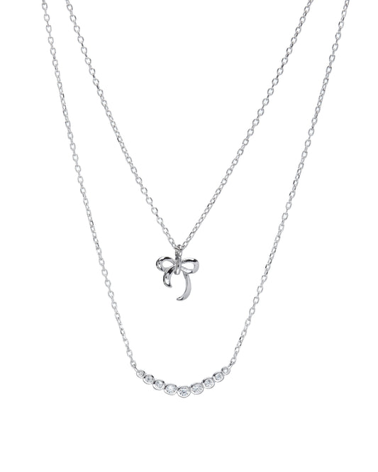 Cubic Zirconia & Sterling Silver Ribbon Layered Necklace