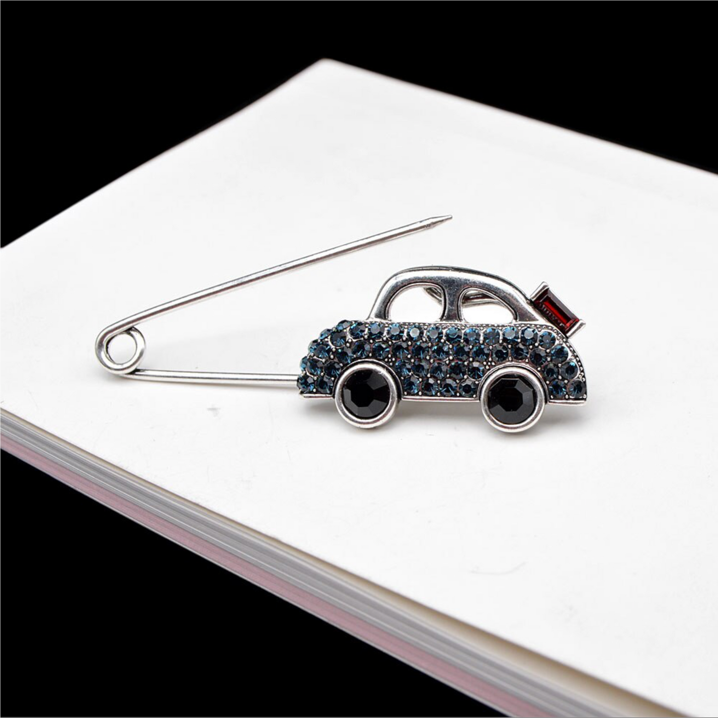Blue Red Crystal Car Safety Pin Brooch