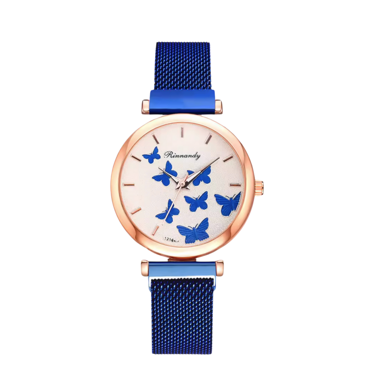 Crystal Rose Goldtone Butterfly Mesh-strap Watch