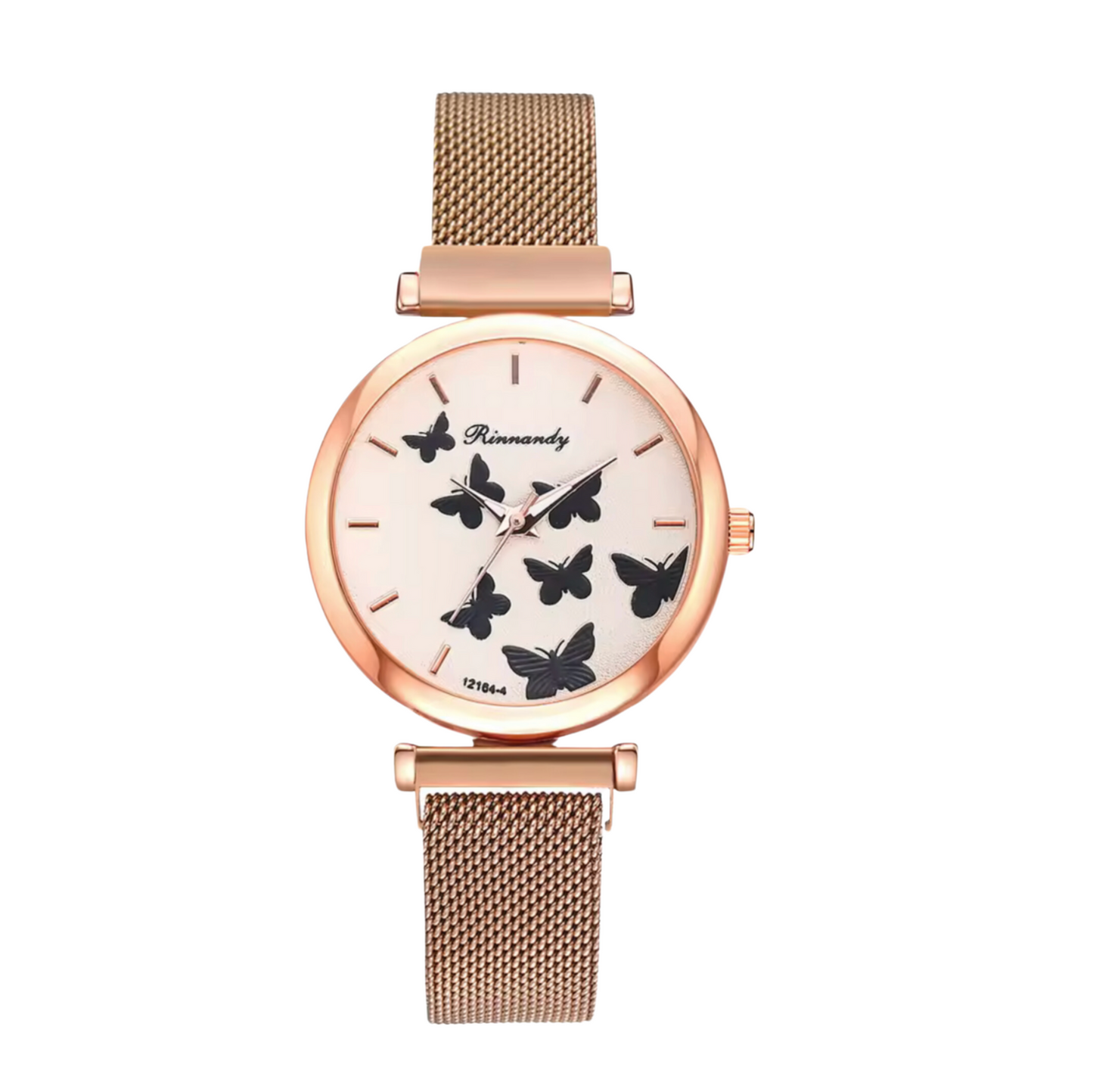 Crystal Rose Goldtone Butterfly Mesh-strap Watch