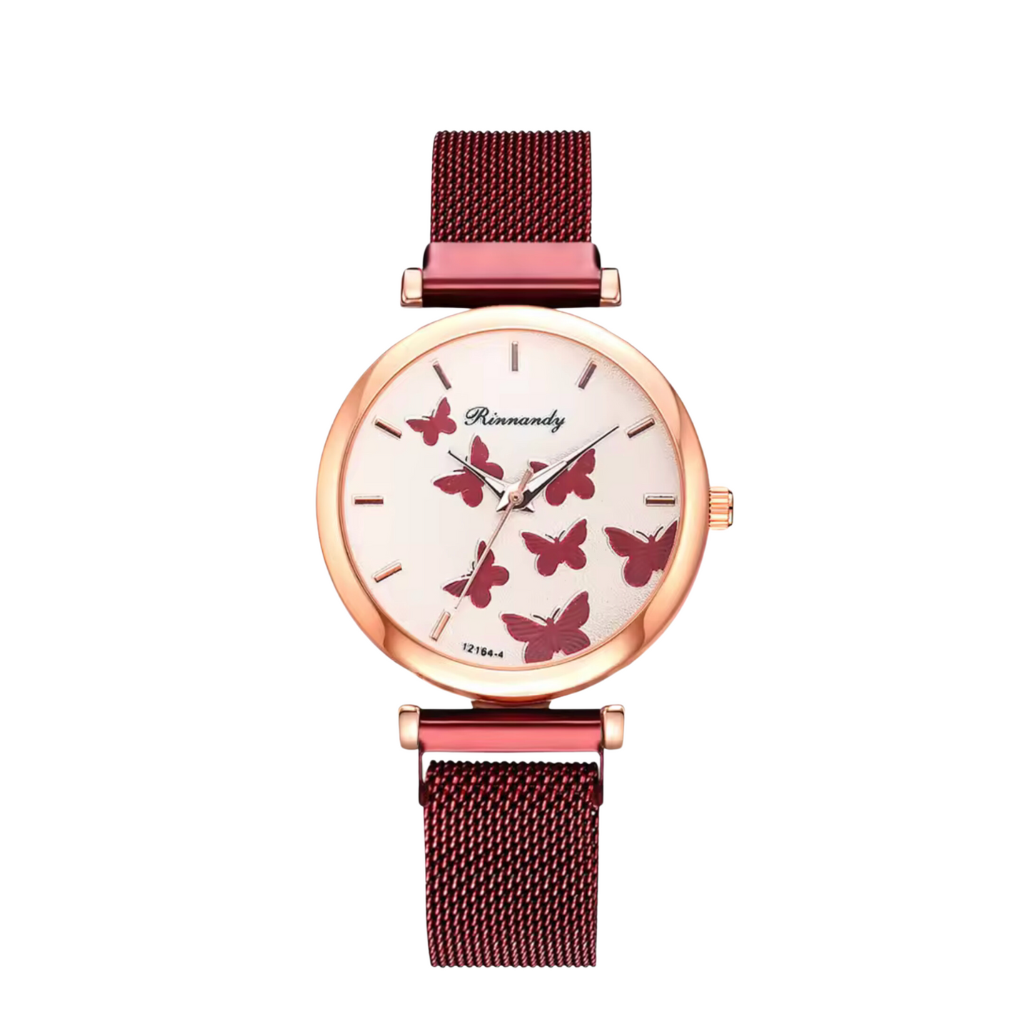 Crystal Rose Goldtone Butterfly Mesh-strap Watch