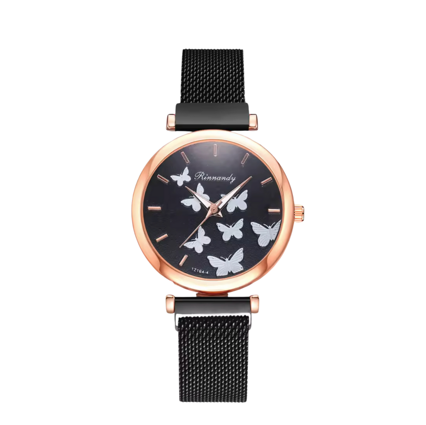 Crystal Rose Goldtone Butterfly Mesh-strap Watch