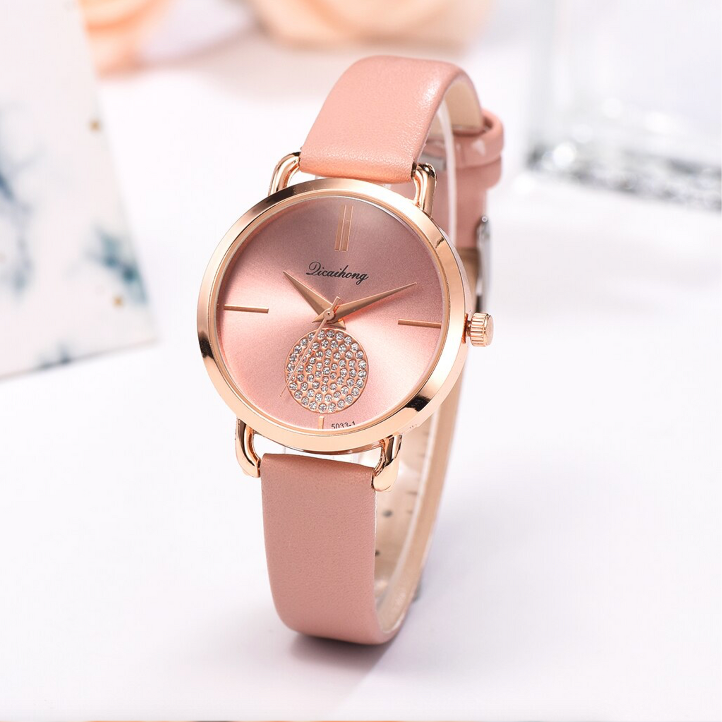 Crystal Pave Rose Goldtone Bracelet Watch