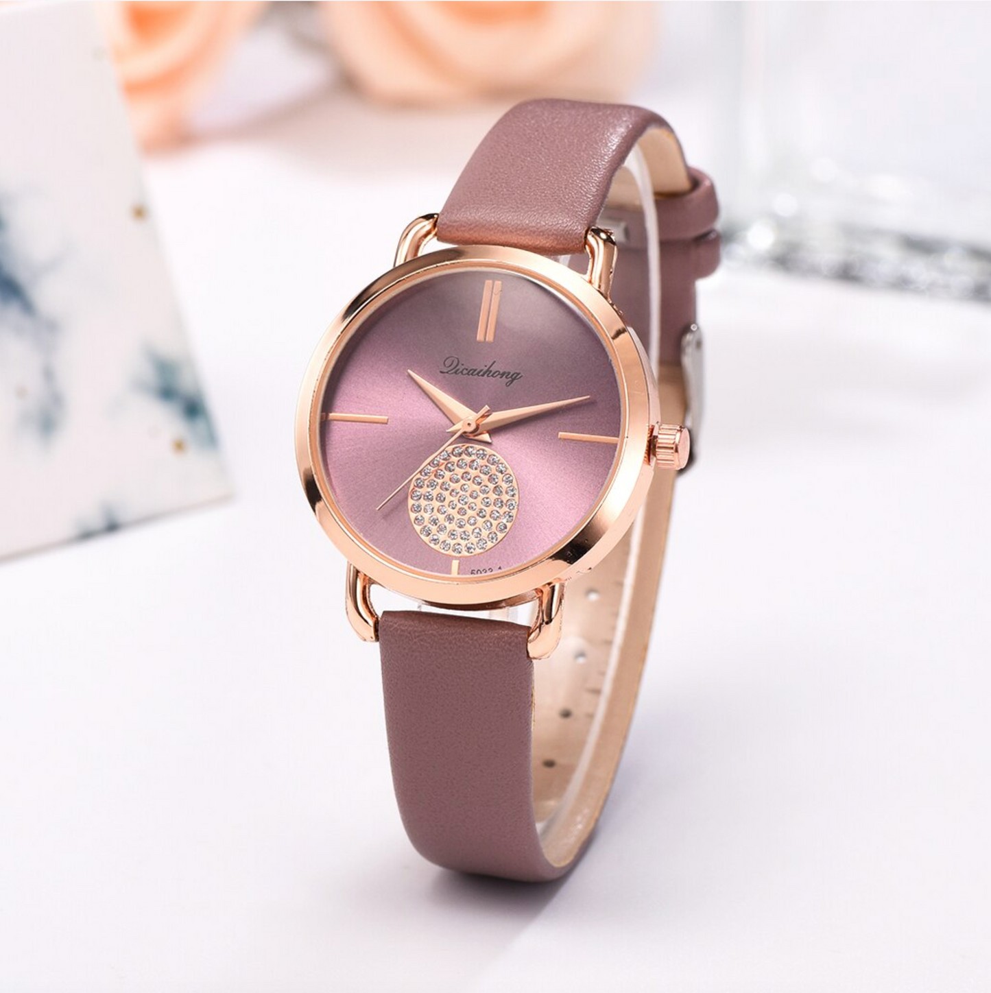 Crystal Pave Rose Goldtone Bracelet Watch