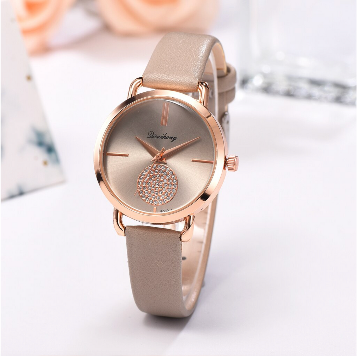 Crystal Pave Rose Goldtone Bracelet Watch