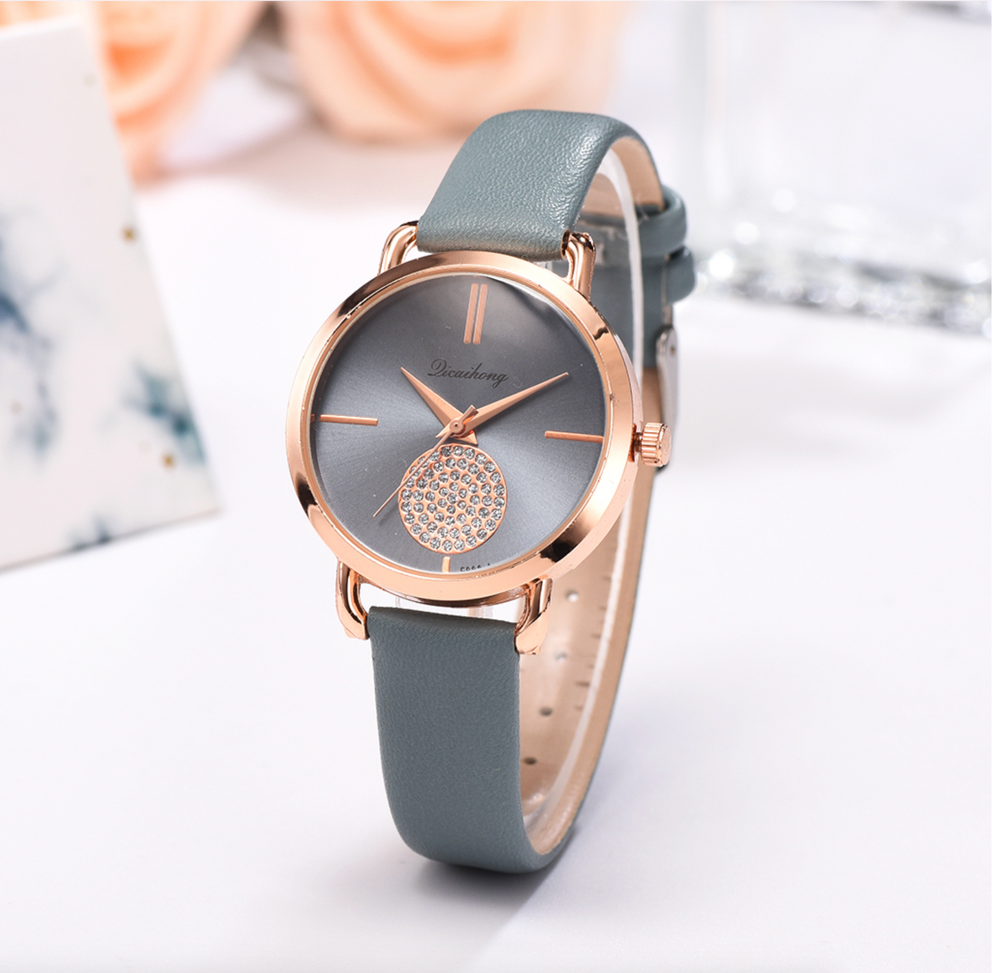 Crystal Pave Rose Goldtone Bracelet Watch