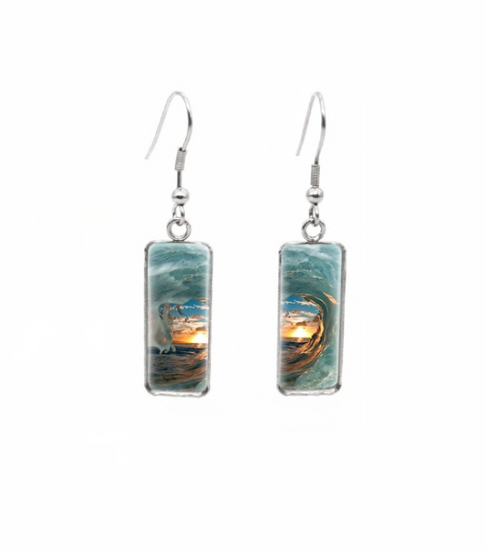 Beach Themed Rectangular Drop Earrings