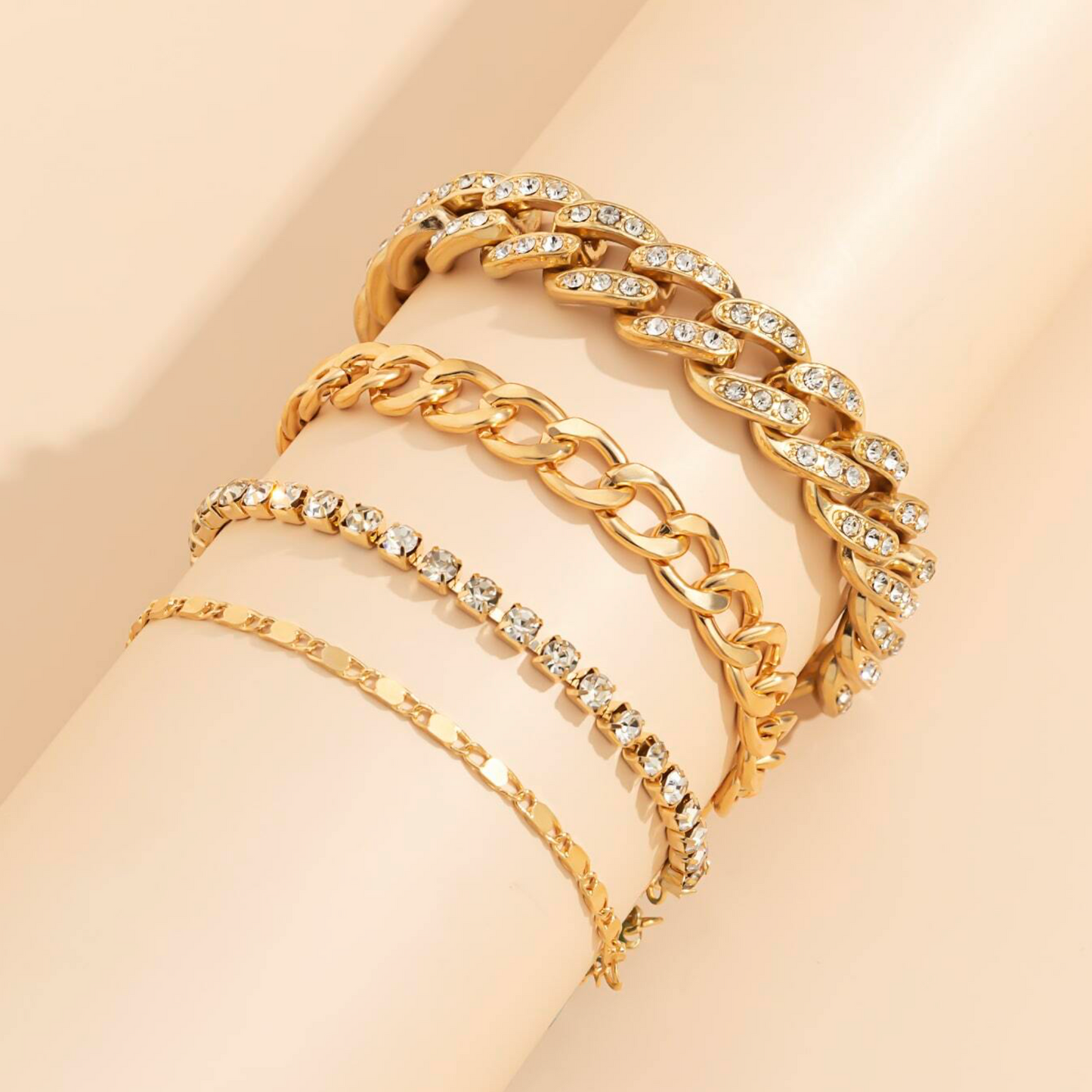 Crystal Goldtone Chain Link Bracelet Set