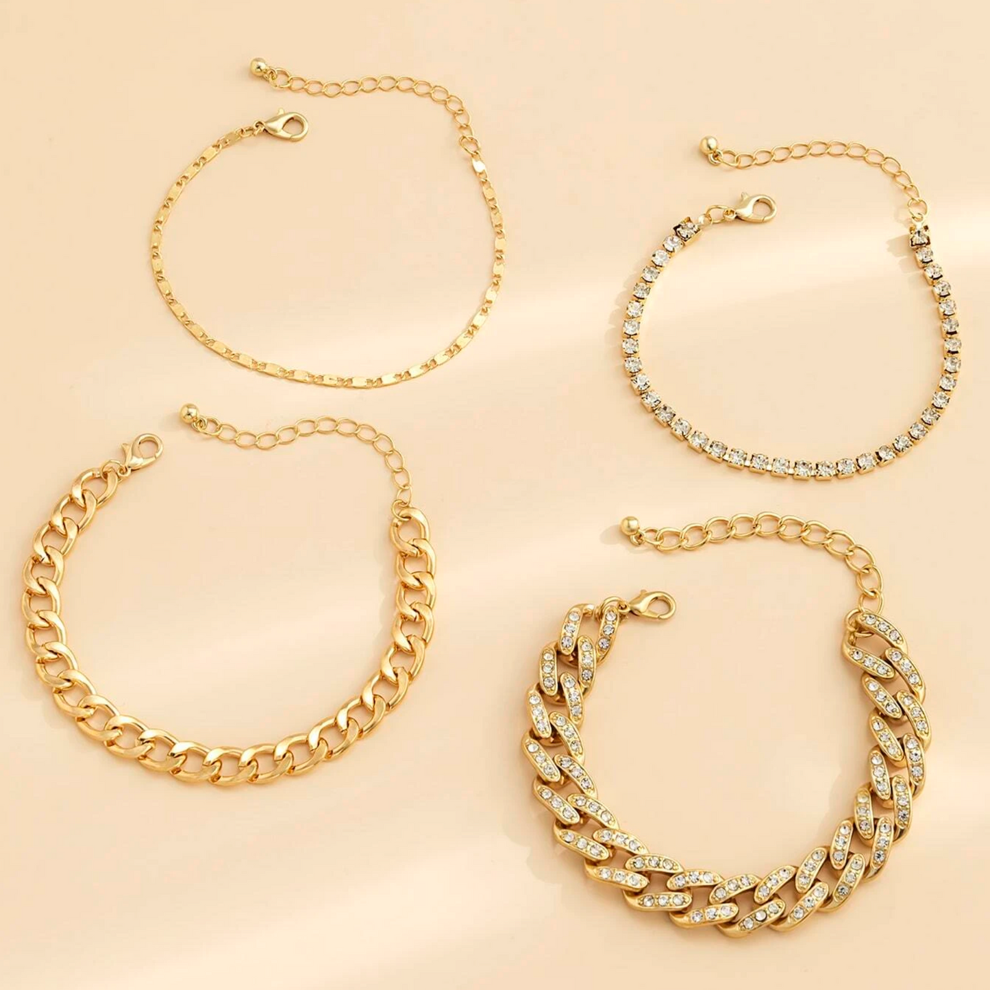 Crystal Goldtone Chain Link Bracelet Set