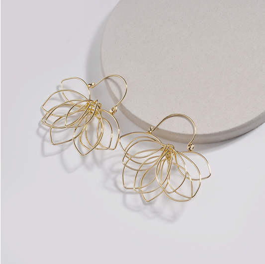 Goldtone Lotus Flower Drop Earrings