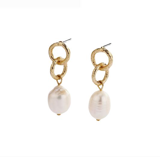 Goldtone Chain & Freshwater Pearl Drop Earrings