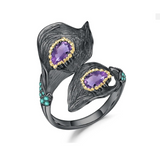 Black Purple Cubic Zirconia Wrapped Leaves Ring