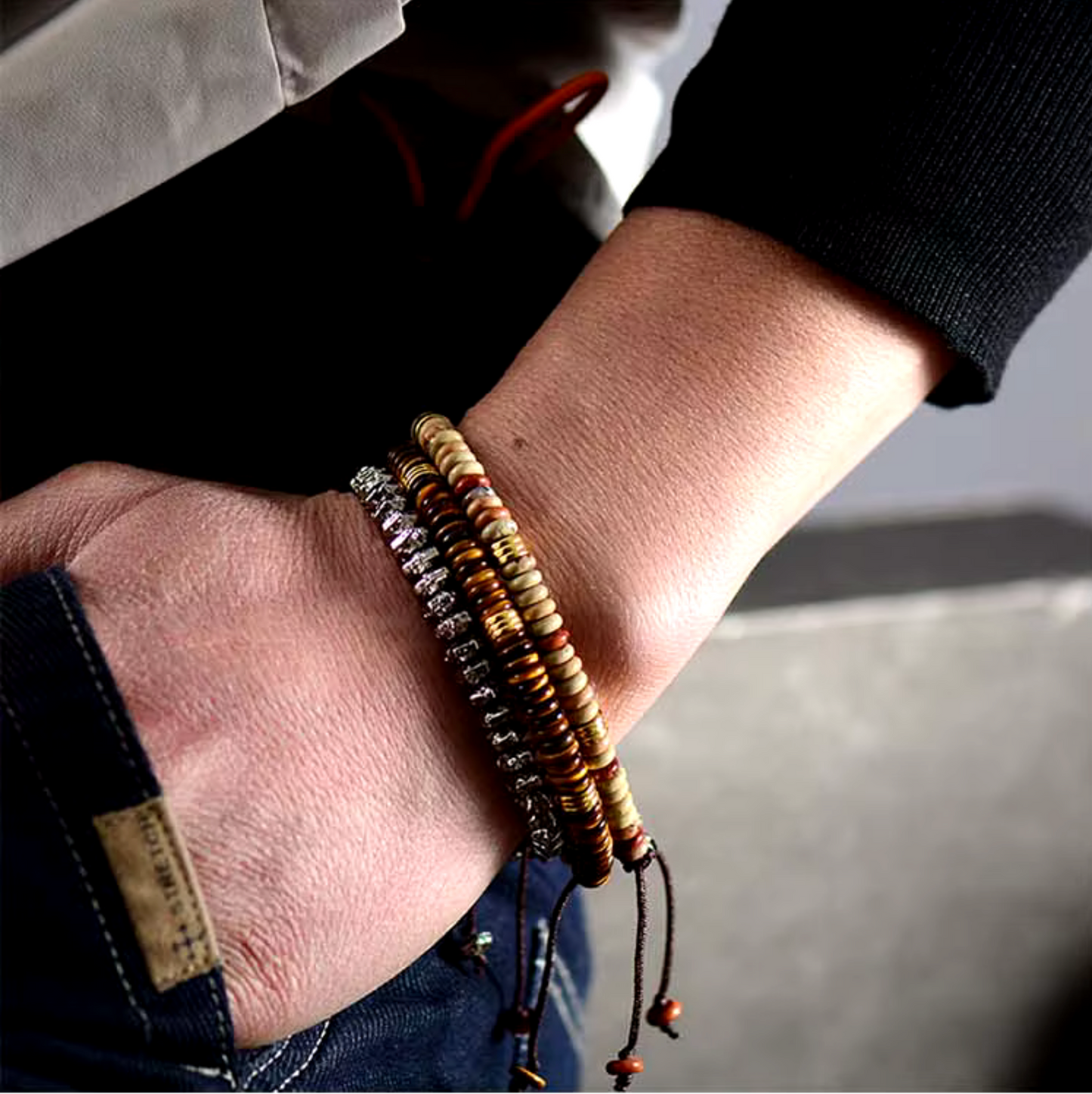 Goldtone Earth Toned Jasper Adjustable Bracelet