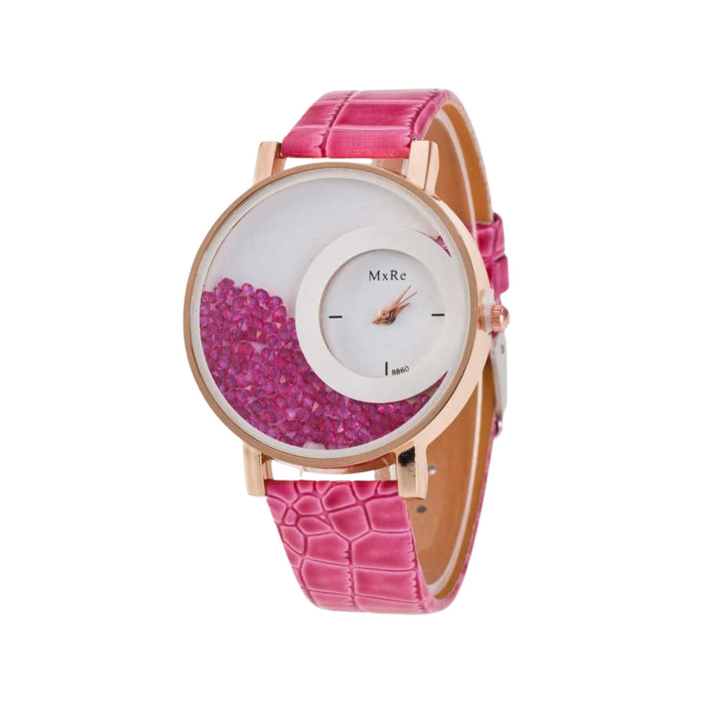 Faux Leather Watch With Loose Crystals