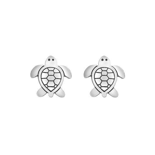 Sterling Silver Sea Turtle Engraved Stud Earrings