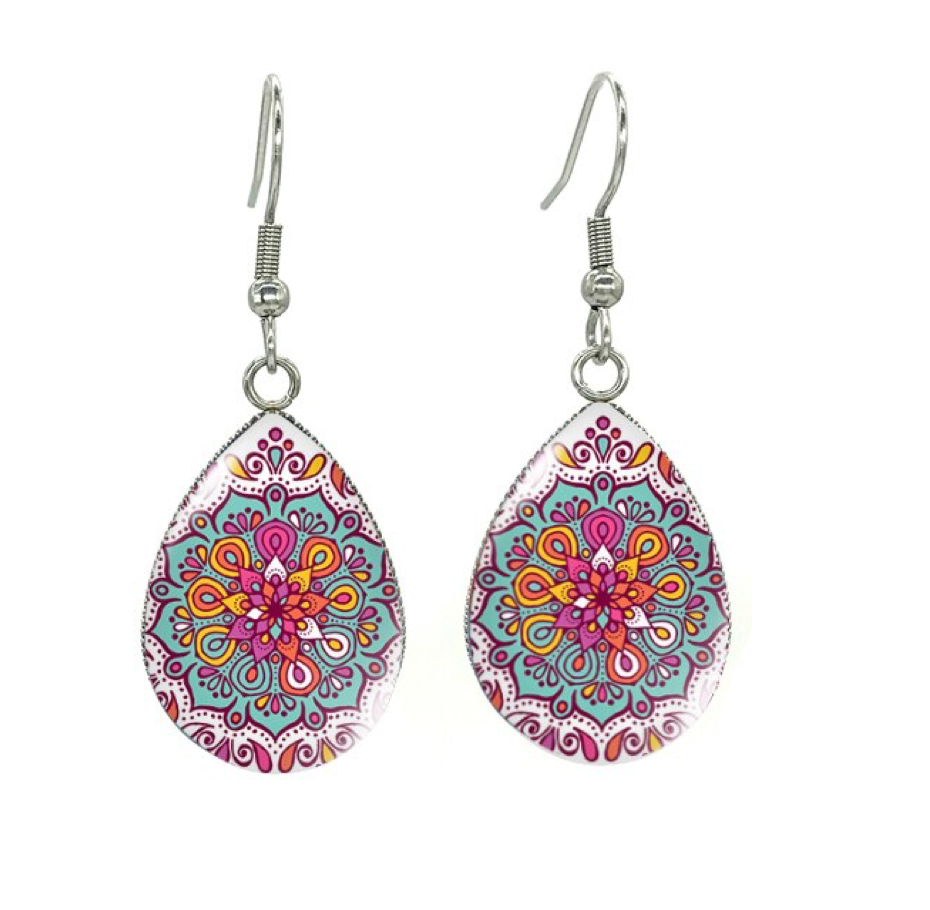 Silvertone Patterned Teardrop Drop Earrings