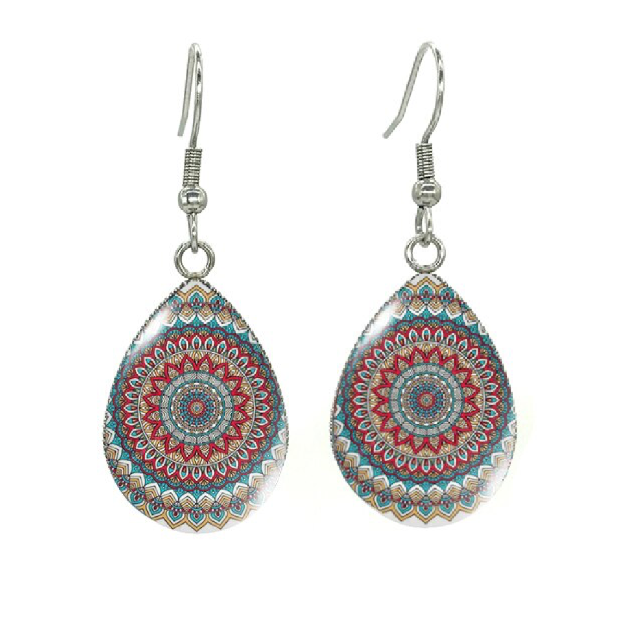 Silvertone Patterned Teardrop Drop Earrings