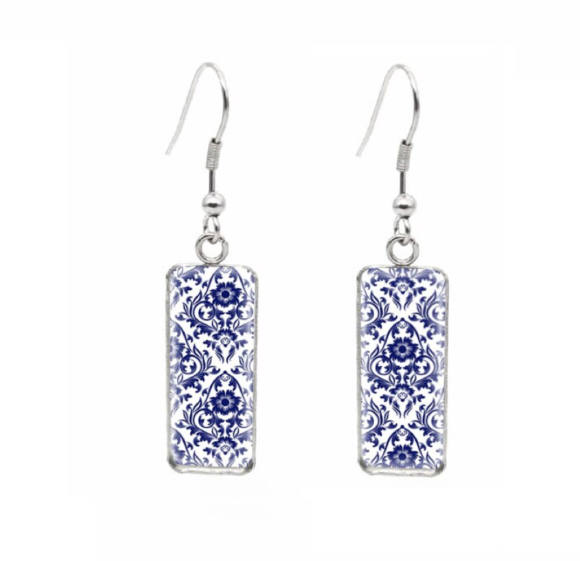 Patterned Rectangular Drop Earrings